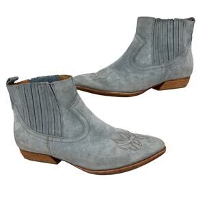 Kork Ease Ankle Boots Size 8.5 Blue Suede Western Prairie Pointed Toe Chelsea
